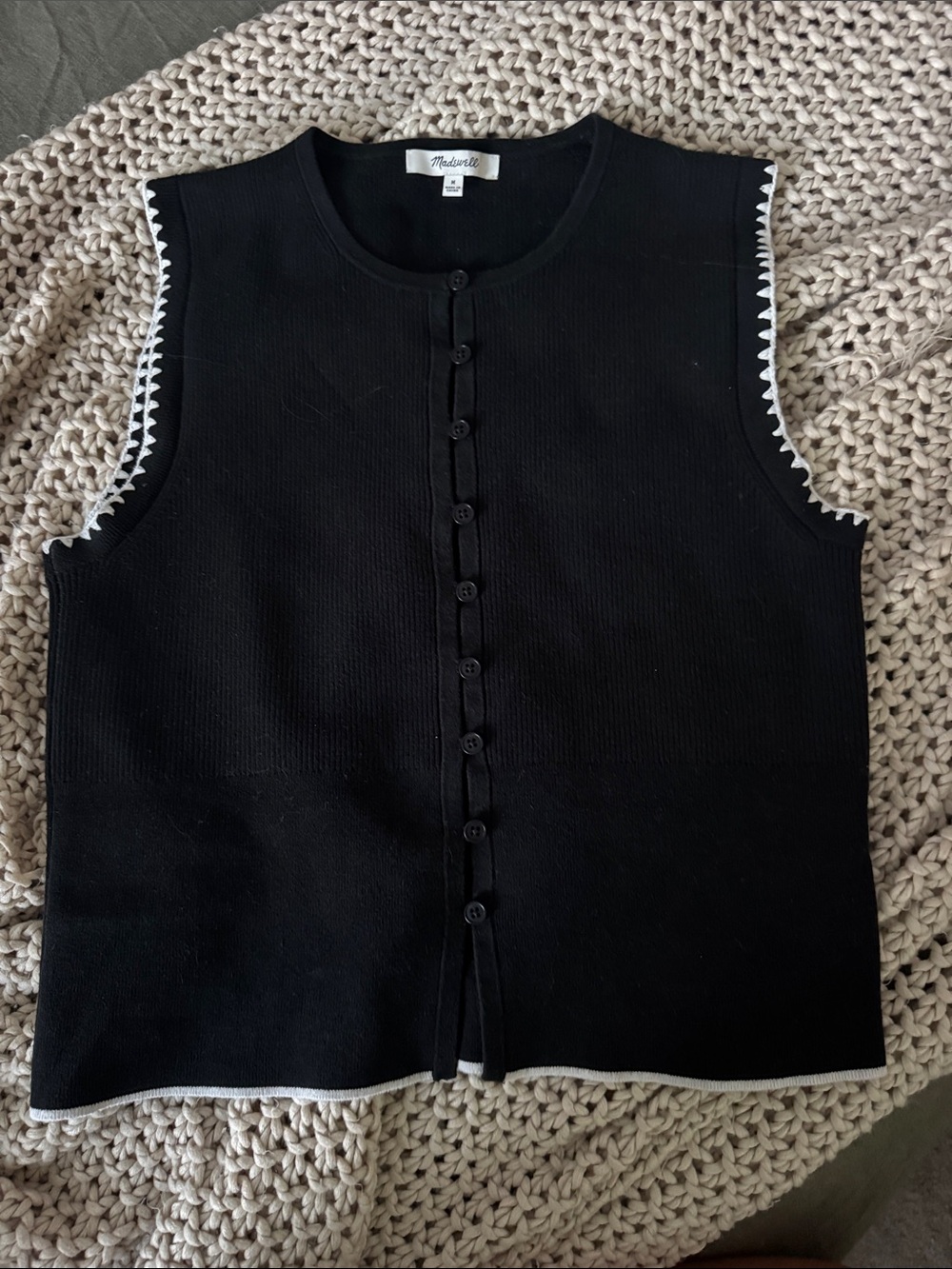 Madewell Black Knit Button-Front Sleeveless Top